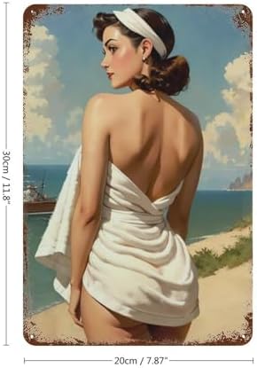 Classic Tin Plate Retro Pinup Girl Wall Art Sign 8x12 Inch