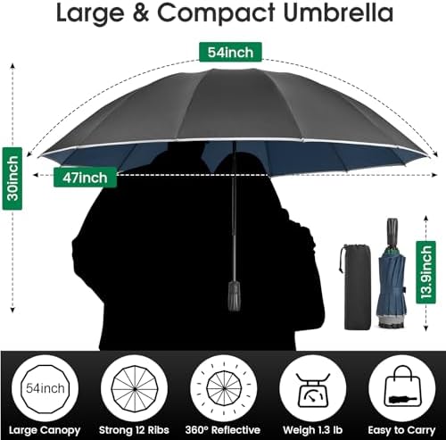 G4Free 54 Inch Double Layer Inverted Umbrella with Reflective Strips