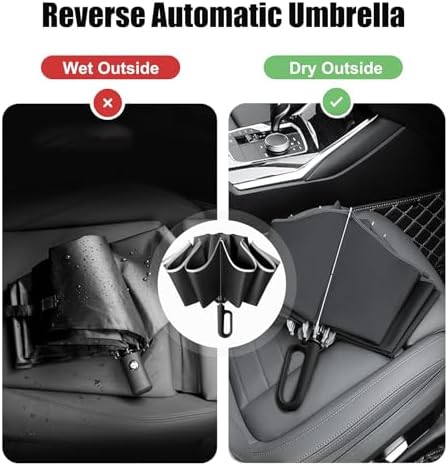 SSFUN Ring Buckle Fully Automatic Umbrella - Windproof and Reflective Safety Black