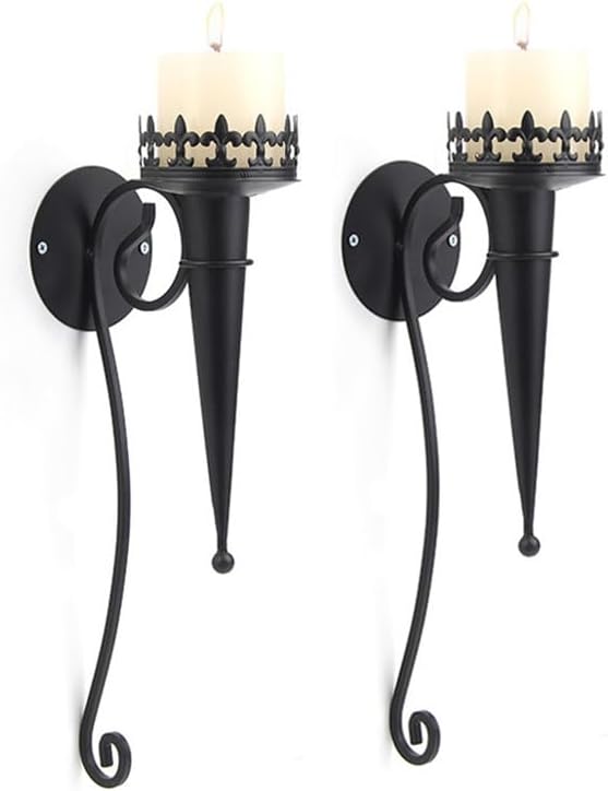 DOUYUANSHI Medieval Gothic Iron Candlestick Holder 2 Pcs Wall Decor