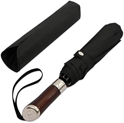 Balios Travel Umbrella Golden Hardwood Handle Auto Open Close 1