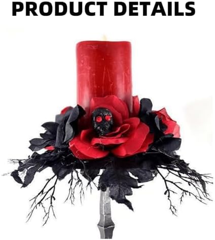 Gothic 16-Inch Skull Candle Holder with Red Rose