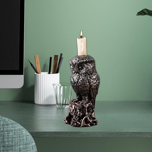 Annewi Gothic Candlestick Holder with Owl and Crow Skull Design