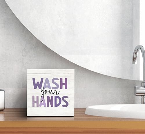 SRADMO Kids Wash Hands Wooden Box Sign