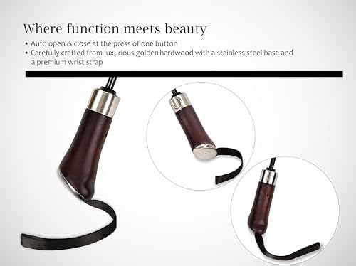 Balios Travel Umbrella Golden Hardwood Handle Auto Open Close 1