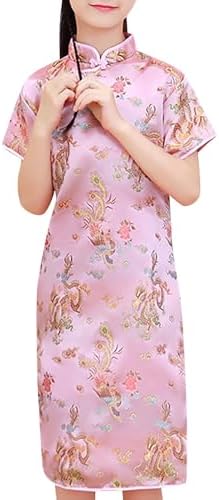 Girls Dragon Pattern Qipao Dress Birthday Party Wedding