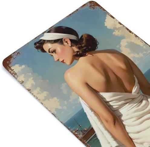 Classic Tin Plate Retro Pinup Girl Wall Art Sign 8x12 Inch