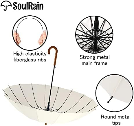 SoulRain 48 Auto Open Stick Umbrella with Classic Wood Handle