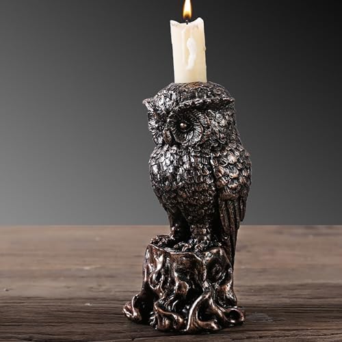 Annewi Gothic Candlestick Holder with Owl and Crow Skull Design