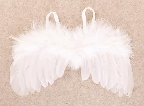 Nishine 2 Pack White Newborn Fuzzy Feather Angel Wings and Headband Set