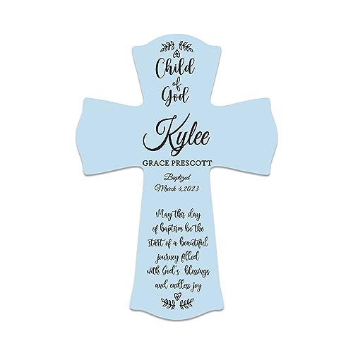 Personalized Cross Baptism 1st Holy Communion Wall Display Large 85x11 Baby Blue