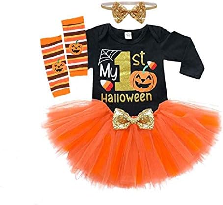 Baby Girls Halloween Costume Set with Romper Tutu Skirt Leg Warmers and Headband