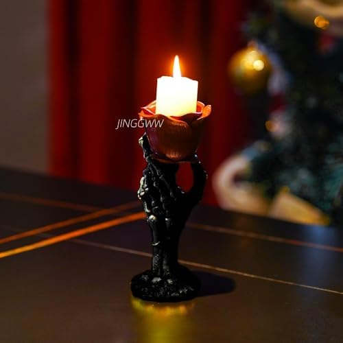Vintage Red Rose Black Candlestick Holder 1