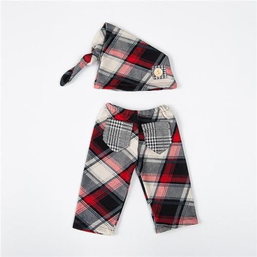 Vomdrok Newborn Baby Gentleman Lattice Hat and Pants Set