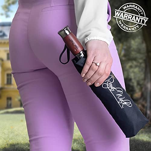 Royal Walk Windproof Folding Travel Umbrella with Real Wood Handle 1