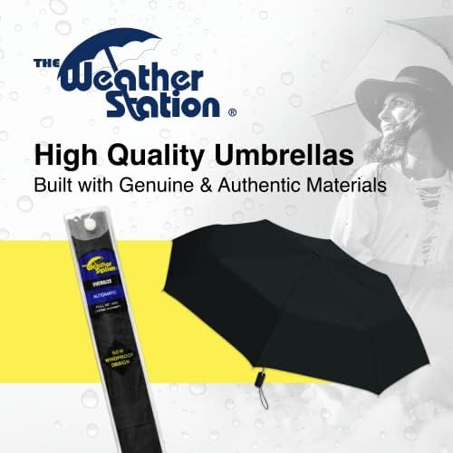 The Weather Station Automatic Rain Umbrella Windproof Lightweight Packable Black 1