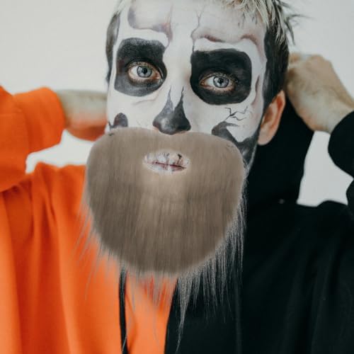 Alipis Grey Fake Beard and Mustache Set for Costume Parties