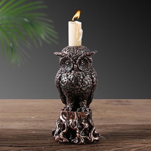 Annewi Gothic Candlestick Holder with Owl and Crow Skull Design