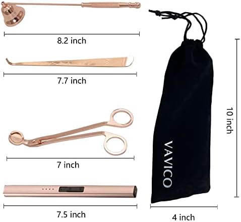 VAVICO Rose Gold Candle Care Kit with USB Rechargeable Lighter