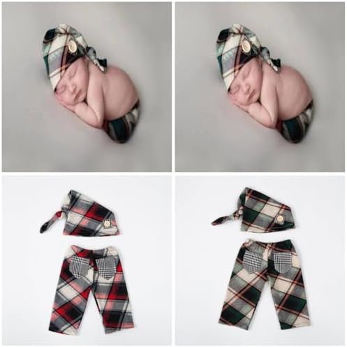 Vomdrok Newborn Baby Gentleman Lattice Hat and Pants Set