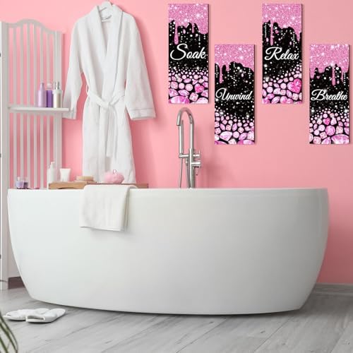 Sivak 4 Pcs Glitter Diamond Pink Black Wall Decor Signs