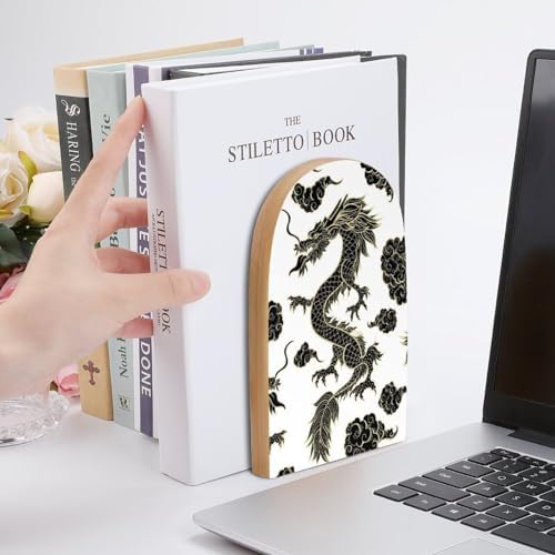 Heavy Duty Wooden Bookends with Metal Base for Home Office