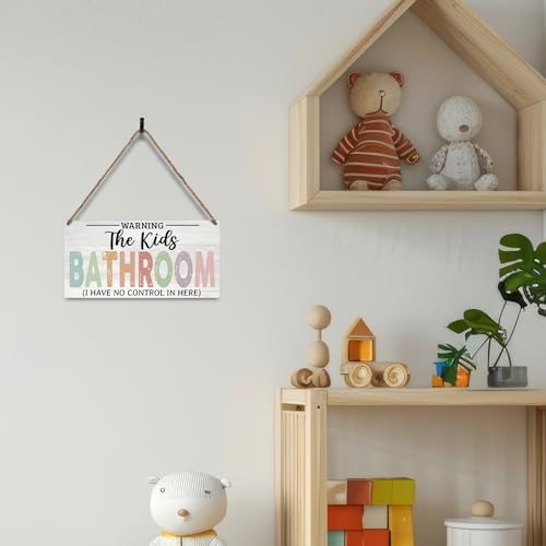 JXREQ Wooden Bathroom Signs 12x6 Inch for Kids