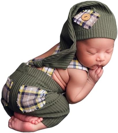 Zeroest Newborn Boy Photo Outfit with Suspenders and Hat