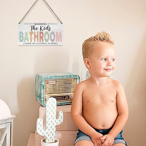 JXREQ Wooden Bathroom Signs 12x6 Inch for Kids