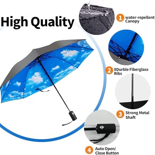 LLanxiry Compact Travel Umbrella Windproof Waterproof Stick Umbrella with Anti-UV Protection