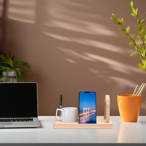 MEGREZ Wood Bookend Stand with Cup Holder and Pen Slots