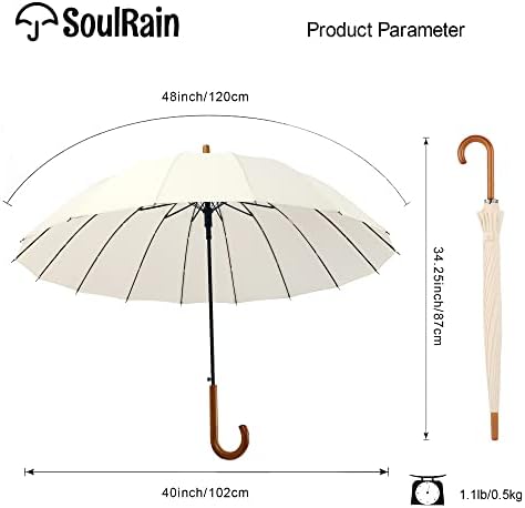 SoulRain 48 Auto Open Stick Umbrella with Classic Wood Handle