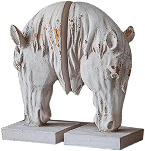 Creative Resin Bookend with Horse Sculpture Retro Design White 81x41x96 Inch