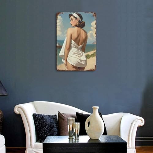 Classic Tin Plate Retro Pinup Girl Wall Art Sign 8x12 Inch