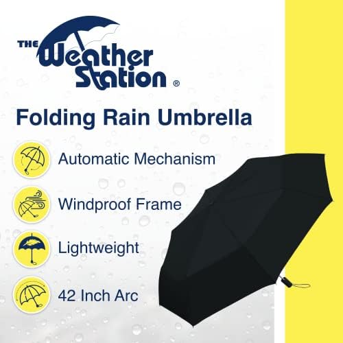The Weather Station Automatic Rain Umbrella Windproof Lightweight Packable Black 1