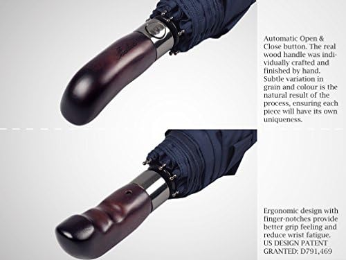 Balios Travel Folding Umbrella with Real Wood Handle