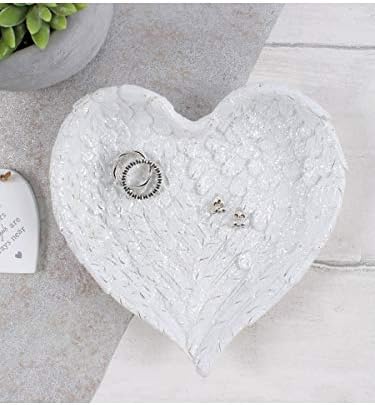White Glitter Heart Angel Wing Trinket Dish - Elegant Decor