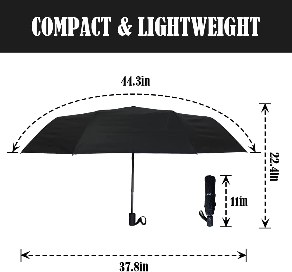 LLanxiry Compact Travel Umbrella Windproof Waterproof Stick Umbrella with Anti-UV Protection