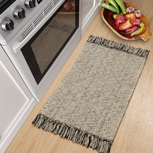 Collive Small Bathroom Rug 2x3 Reversible Cotton Entryway Mat