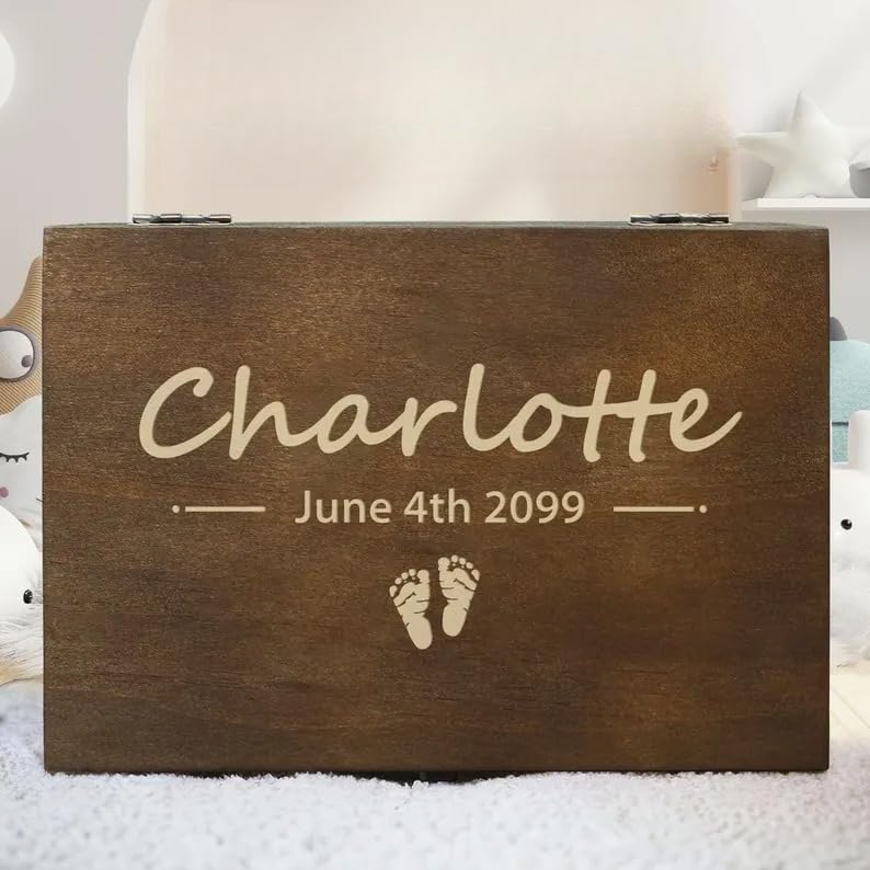 Personalized Baby Keepsake Box Custom Engraved Wooden Memory Gift Box