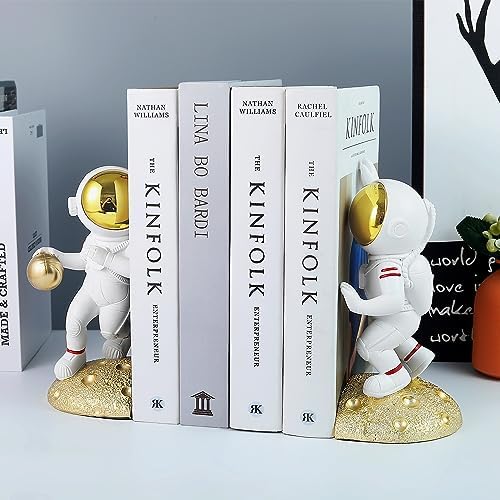 UREYMX Astronaut Bookends Gold Heavy Duty