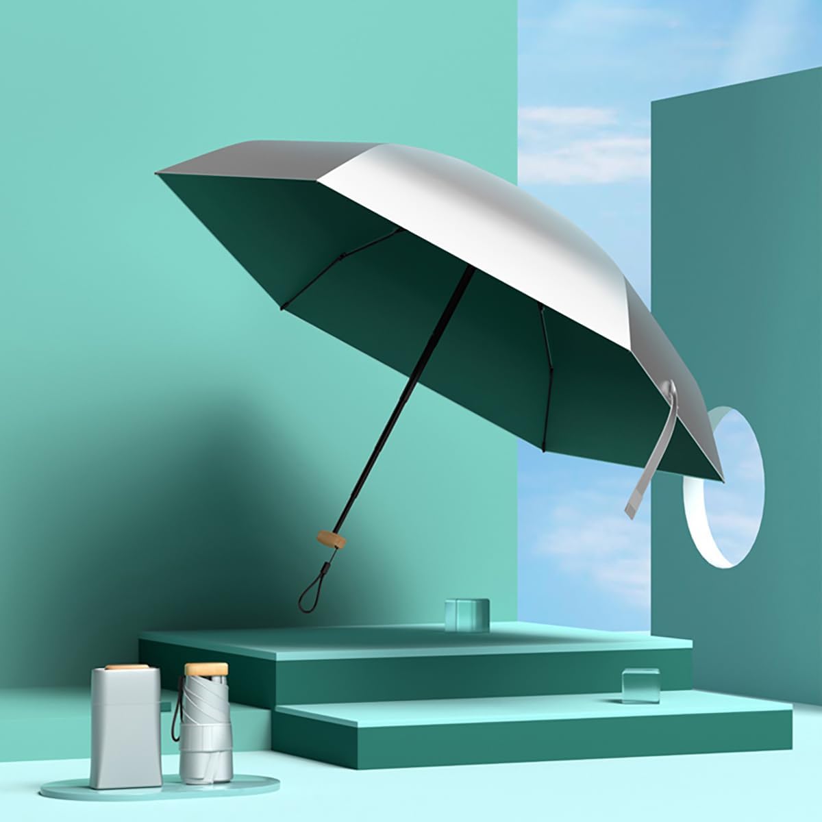 Moorrlii Mini Travel Folding Umbrella - UPF 50 UV Protection