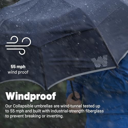 Weatherman Collapsible Windproof Travel Umbrella - 55 MPH Resistant Navy Blue
