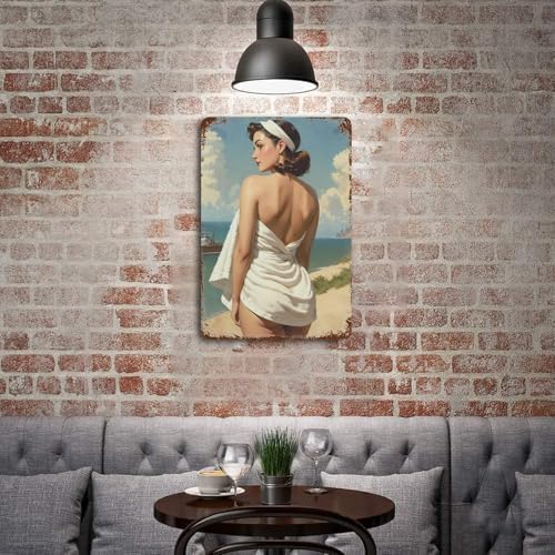 Classic Tin Plate Retro Pinup Girl Wall Art Sign 8x12 Inch