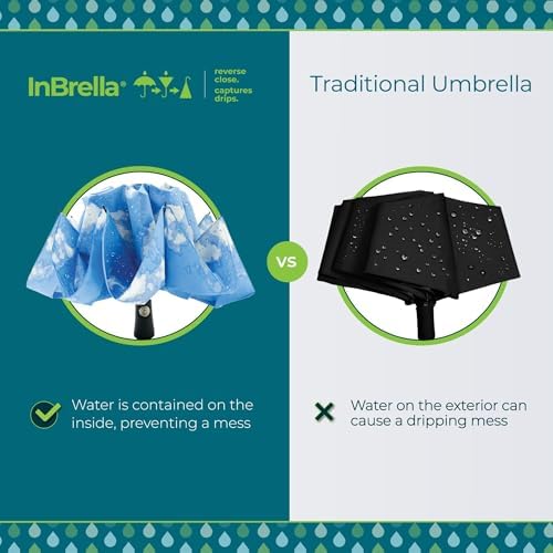 Totes Reverse Close Folding Inbrella with Auto Open Close Windproof Black