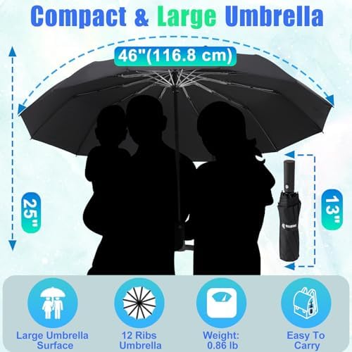GAOYAING 46 Inch Automatic Folding Umbrella with Sleeve Black