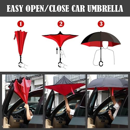 Inverted Reverse Umbrella with C-shaped Handle for Rain