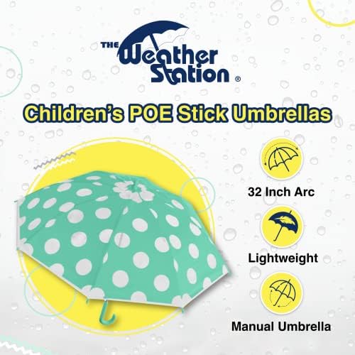 The Weather Station Kids Stick Umbrella with 32 Inch Arc Coverage