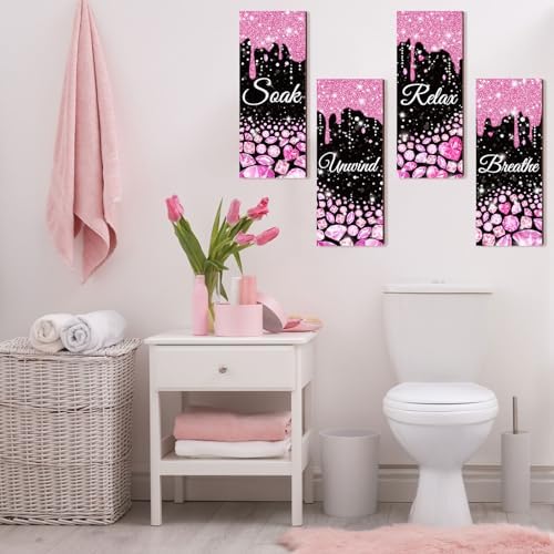 Sivak 4 Pcs Glitter Diamond Pink Black Wall Decor Signs