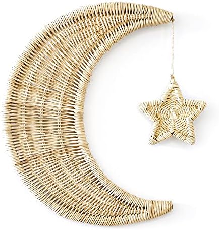 Handmade Rattan Moon Wall Decor with Stars